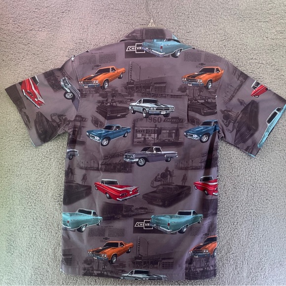David Carey Button Up Shirt Sz M Gray Short Sleeve Chevrolet All Over Print Mens - Picture 5 of 9